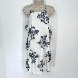 BCX Women's NEW Textured Embroidered Halter Swing Dress Size XL White, Navy